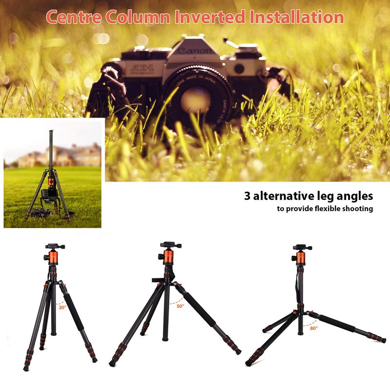 GEEKOTO 79 inches Carbon Fiber Camera Tripod Monopod with 360 Degree Ball Head 1/4 inch Quick Shoe Plate Professional Tripod Load up to 26.5 pounds - Image 5